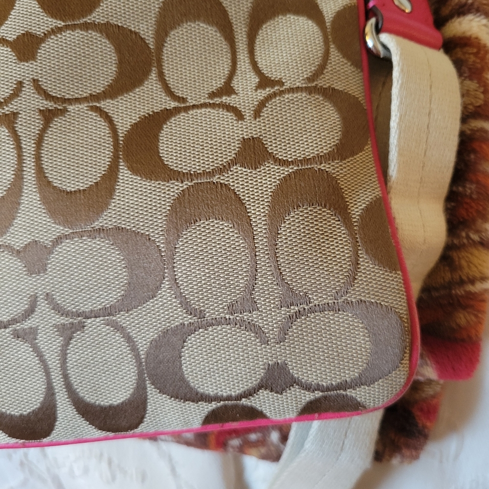 Coach Pink and Tan Crossbody Bag with Signature Monogram - Picture 6 of 9